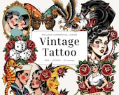 American Traditional Tattoo Clipart PNG | Retro Tattoo Flash Digital Graphics for Crafts & Design