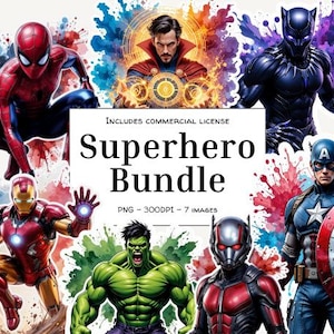 Hero Squad Aquarell PNG-Bundle | Super Charakter Clipart | Digitaler Download für Sublimation & DIY-Projekte