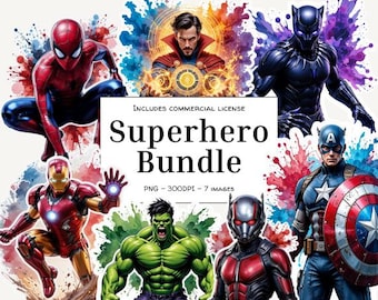 Hero Squad Watercolor PNG Bundle | Super Character Clipart | Digital Download for Sublimation & DIY Projects