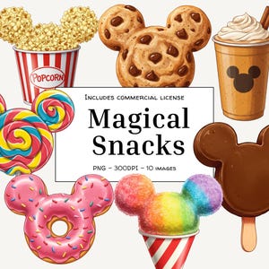 Ensemble PNG de cliparts en-cas magiques – Images numériques de friandises inspirées de Mickey pour l'artisanat et la conception