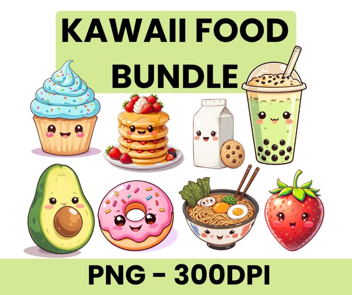 Kawaii Food PNG Bundle – Cute Digital Clipart for Cricut, Sublimation ...