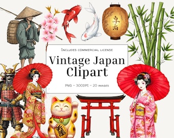 Vintage Japon Junk Journal Clipart PNG | Éphémère numérique asiatique pour le scrapbooking et les créations manuelles