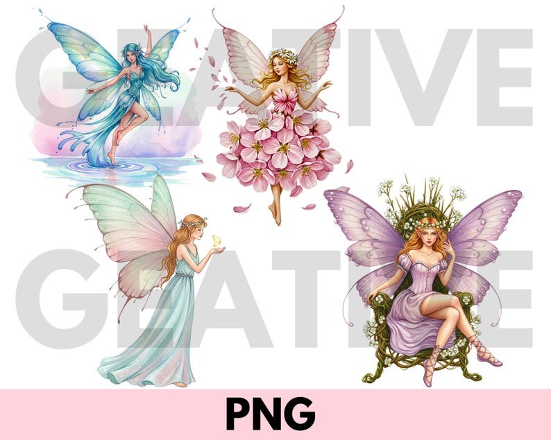 Watercolor Pastel Fairy Clipart Bundle: Whimsical PNG (digital Download ...