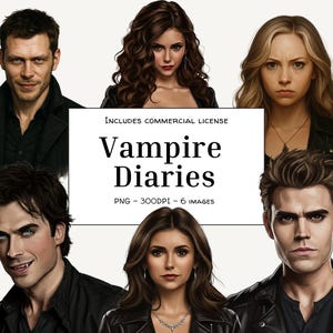 Supernatural Vampire-Inspired Character Clipart – Gothic Mystic Falls Style PNG for Digital Crafts & Sublimation