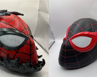 Spider-man Turning into Venom & Miles Morales Mask/Helmet Display Piece 3D Printed Model by Yosh Studios Raw or Painted Fan Art