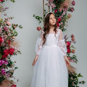 Vestido de primeira comunhão e batismo de renda branca, vestido de dama de honra, vestido de convidada de casamento, vestido de madrinha, vestido de primeira comunhão, vestido de noiva curto