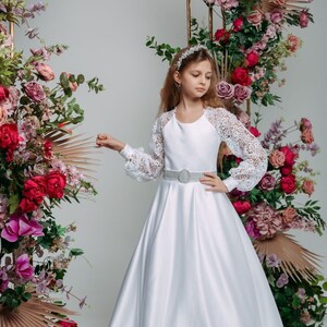 First communion & Baptism dress, satin flower girl dress, wedding guest dress, Bridesmaids dress, holy communion gown, mini bride dress