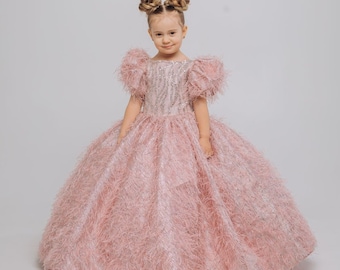Blush pink luxury Pageant gown, Birthday Girl Dress, Flower Girl dress, Toddler Dress, Bridesmaid dress, Wedding guest dress