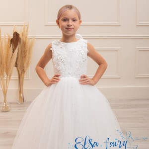 White Lace First Communion & Baptism dress, Flower Girl Dress, wedding guest tulle outfit, formal gown, Junior Bridesmaid dress