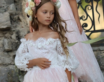 Flower girl dress, First communion girl dress, Baptism Tulle girl dress, Lace flower girl dress, Girl ball gown, Toddler bridemade dress