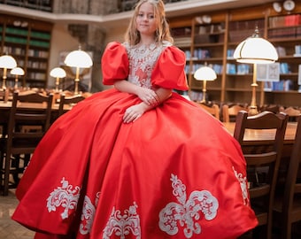 Christmas Red Girl Dress, Christmas Photoshoot Toddler Gown, Lace Girl Dress puffy sleeves, Christmas dress, special occasion satin dress