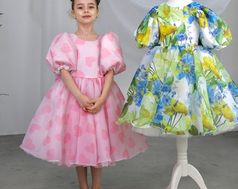 Blue Organza Flower Girl Dress: Handmade Birthday Party Gown