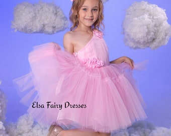 Pink Tutu Birthday Dress, Flower Girl Dress, Tulle Special Occasion toddler dress, Birthday Baby Dress, 1st birthday dress with Headband