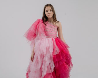 Hot Pink Pageant Fun Fashion dress, Flower Girl Dress, Birthday Girl Dress, Prom Ball Dress, Pageant Dress, Wedding guest dress,