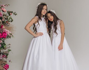 First communion & Baptism dress, satin flower girl dress, wedding guest dress, Bridesmaids dress, holy communion gown, mini bride dress