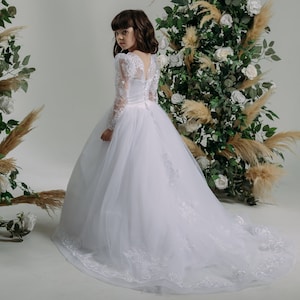 Vestido de encaje blanco para primera comunión y bautismo, vestido de niña de las flores, vestido de invitada de boda, vestido de dama de honor, vestido de primera comunión, vestido de novia mini