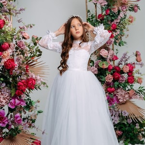 Vestido de encaje blanco para primera comunión y bautismo, vestido de niña de las flores, vestido de invitada de boda, vestido de dama de honor, vestido de primera comunión, vestido de novia mini