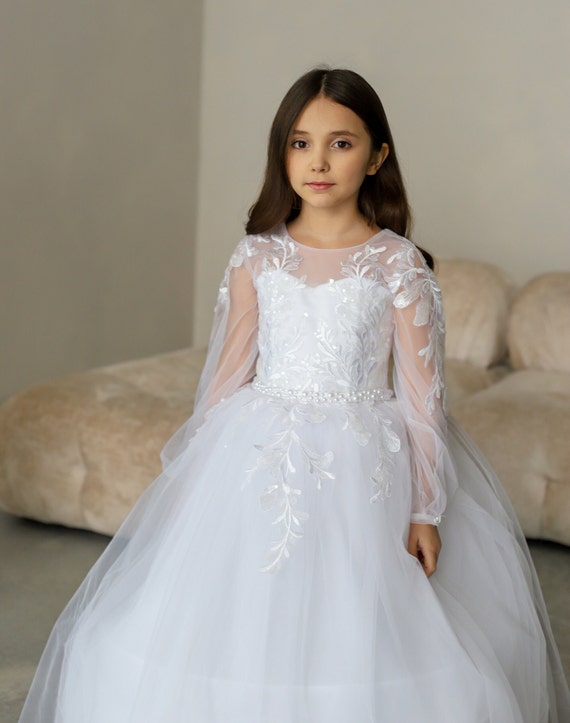organza communion dress Macis Design Short Sleeve Satin and Organza Communion Gown with Pockets