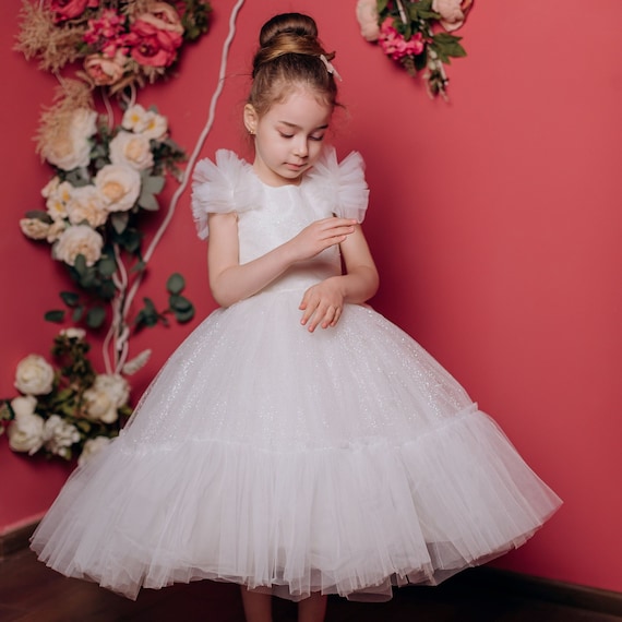 Tulle Flower Girl Dress: Long Sleeve Corset Gown, Birthday Party - Etsy