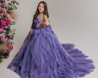 Gorgeous lilac girl dress, exclusive pageant girl dress, prom ball gown, Lace flower dress, masquerade gown, junior bridesmaid dress,