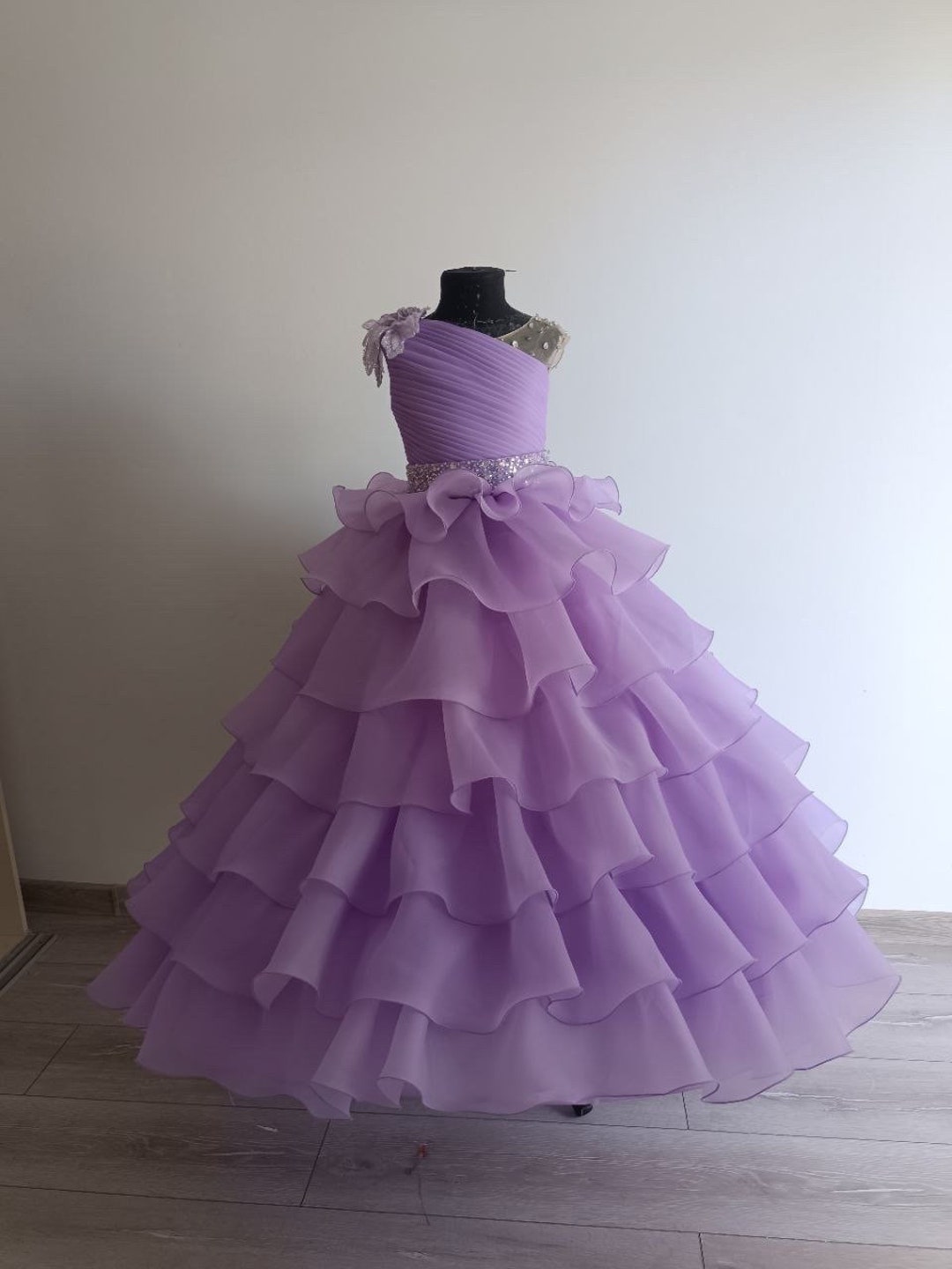 Lilac Pageant Girl Dress With Beaded Shoulders and Waist, Flower Girl ...