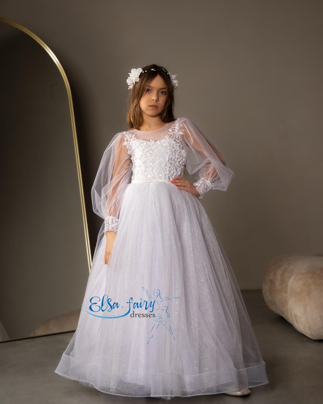 white long sleeve prom dress Elegant Sleeves Slit Long With Lace Appliques Tiered Midi Dress Size:4 Years High neck Untucked Dress Shirts for