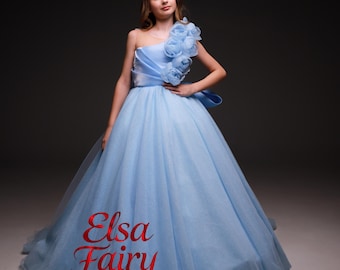 Vestido de gala azul claro para concursos de belleza: vestido formal hecho a mano con lazo desmontable.