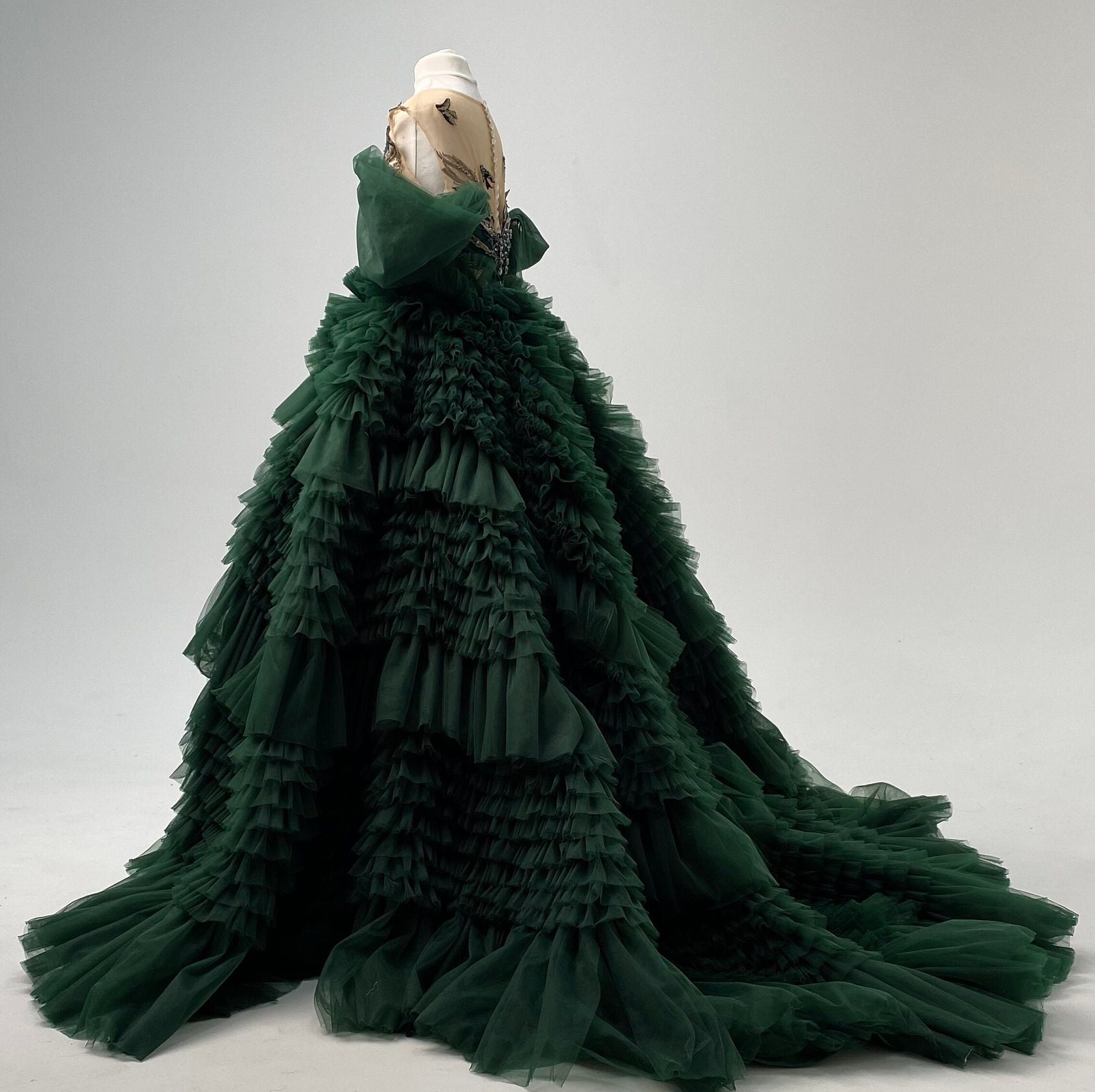 dark green dresses for christmas long green dress with sleeves Zapaka Women Dark Green Tulle Long Sleeves  Bridesmaid Dress V-Neck A Line Pleated Wedding Guest Dress, Dark Green /  US16