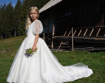 First communion & Baptism dress, glittering flower girl dress, wedding guest dress, Bridesmaids dress, holy communion gown, mini bride dress