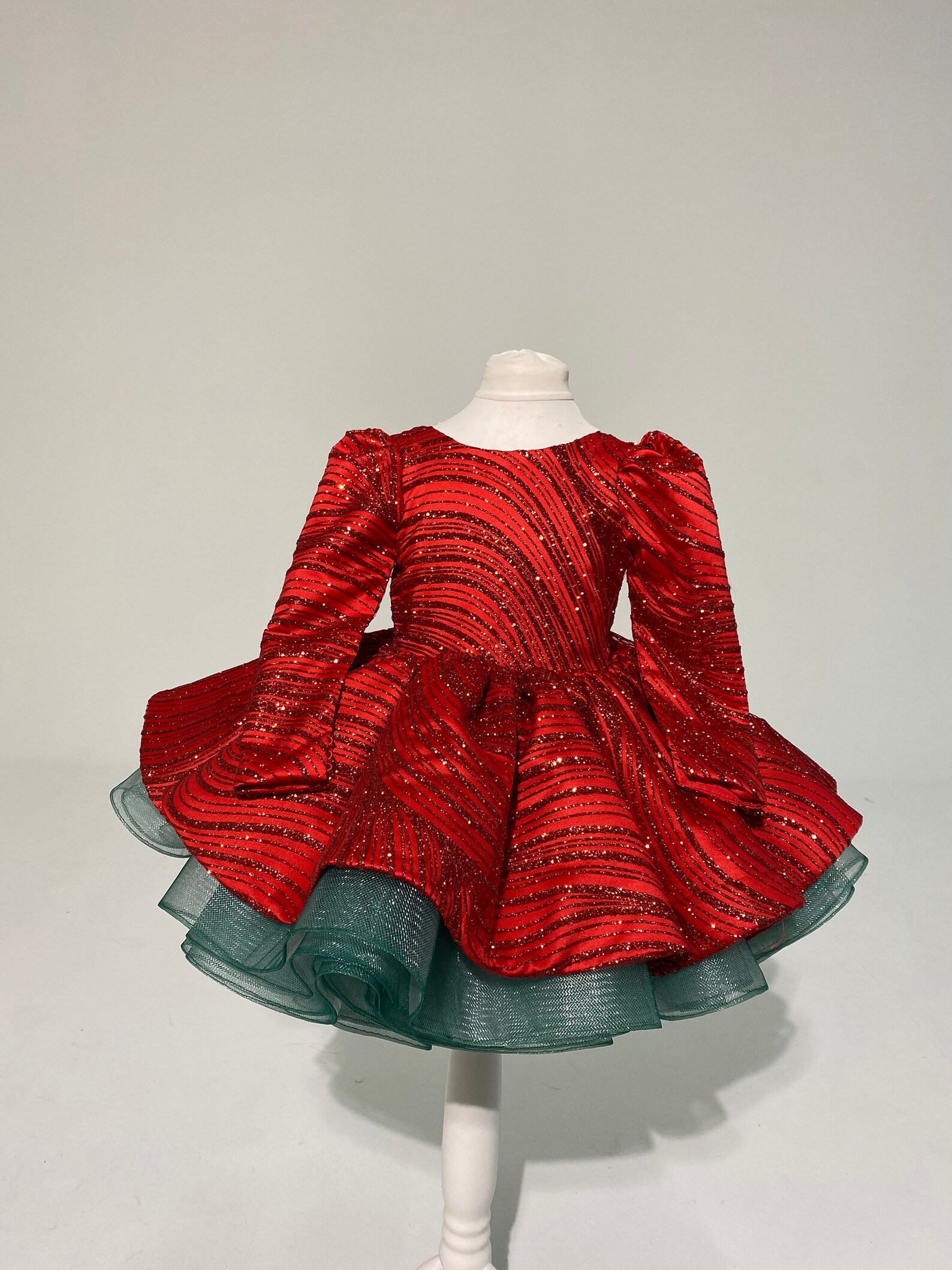 Xmas Sparkly Toddler Dress, Christmas Photoshoot Baby Gown, Long Sleeve