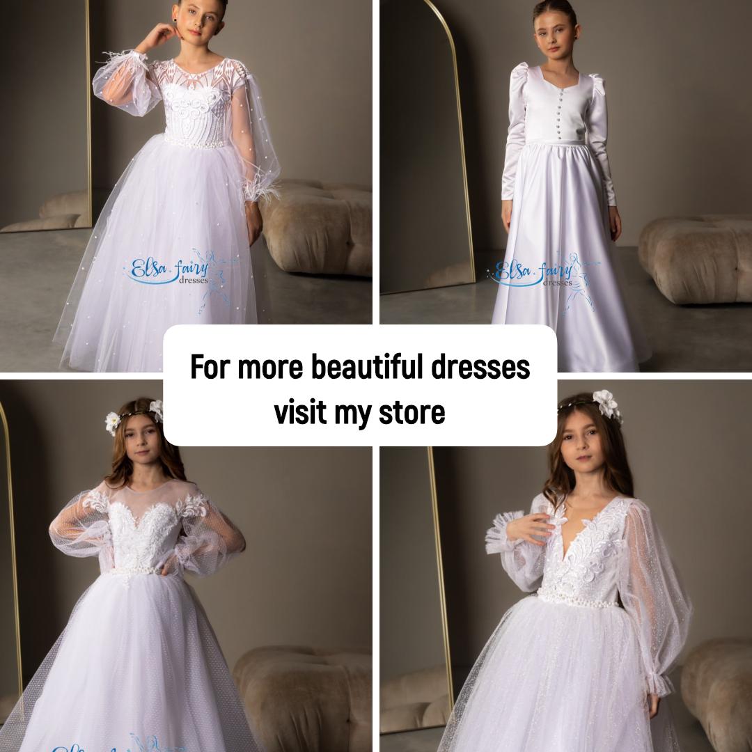 slim fit dress slacks Bella Bow Sparkly Lace and Tulle Communion Mariana Dress with Border Lace 8x (12) / Off White main image 0