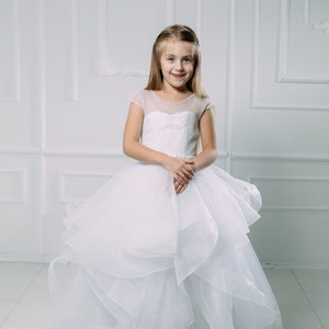 Glittering Flower Girl Dress: Handmade Tulle Gown, First Communion