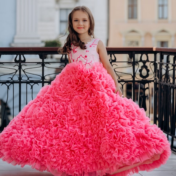 hot pink flower girl dresses Hot Pink Tulle Flower Girl Dress: Pageant Ball Gown