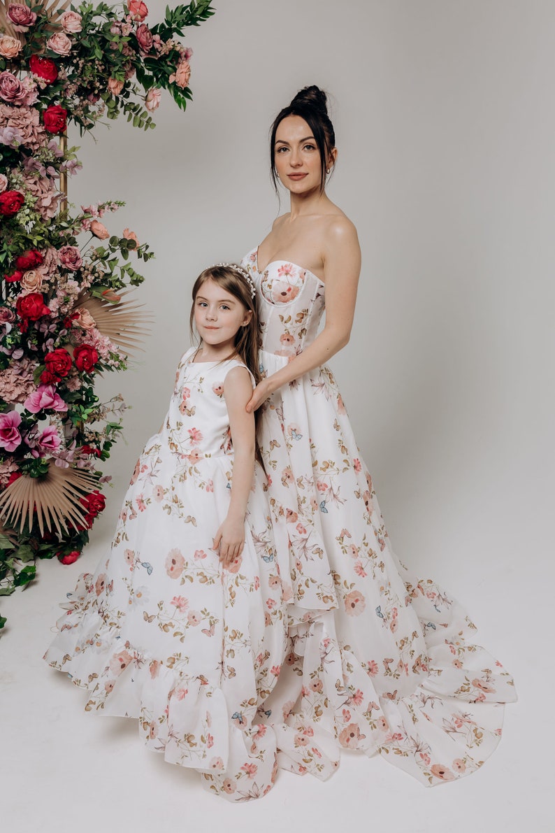 Mother daughter matching floral organza dress, Mommy and me baby dresses, Dress for first birthday, mom baby wedding dress image 2