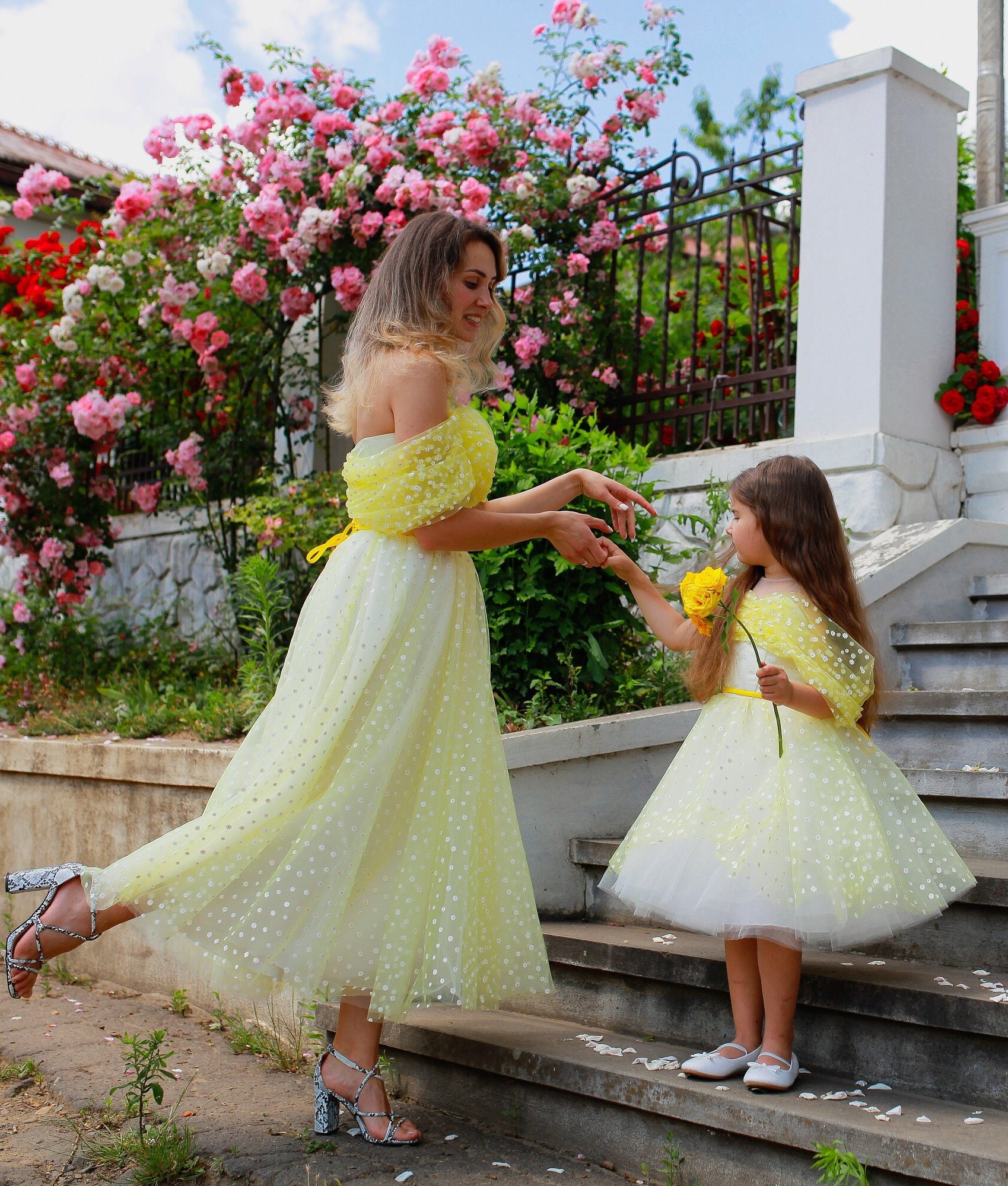 mom and daughter princess dresses Coral Pink Mother-Daughter Gowns Mother Dress / 2