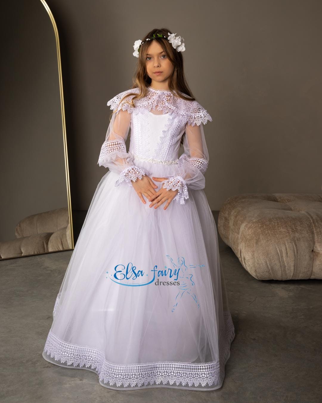 open lace back dress Princess Communion Dress Emerald / 8 main image 1