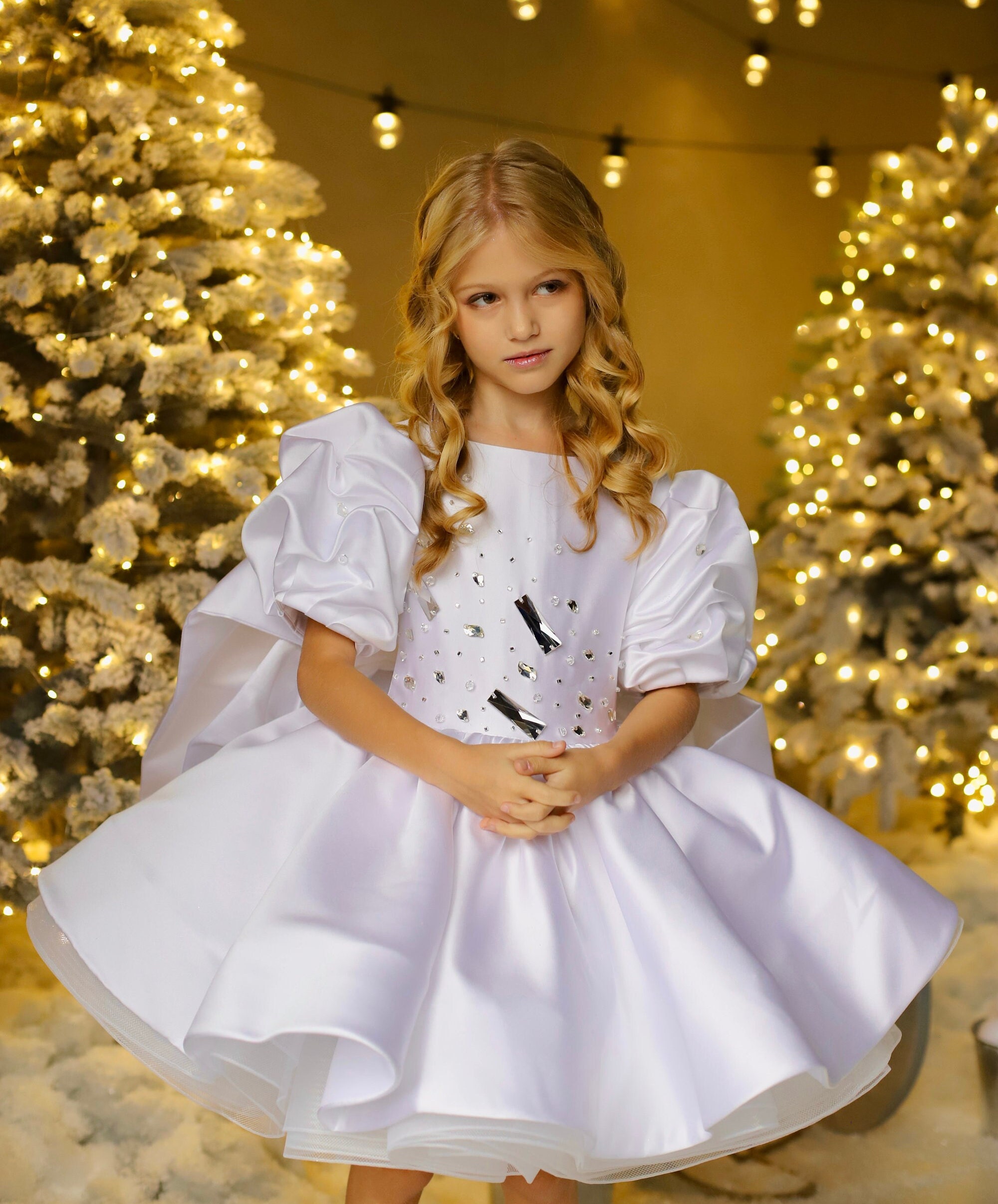 green emerald velvet dress Christmas White Cotton Dress main image 1