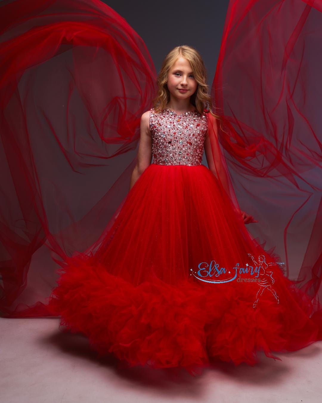 Red Tulle Pageant Dress, Stoned Bodice, Flower Girl Ball Gown - Etsy