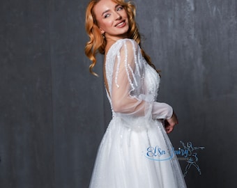 Elegantes Hochzeitskleid aus Tüll mit geschnürtem Mieder, romantisches glitzerndes Brauthochzeitskleid, Brautkleid, Brautkleid nach Maß, Brautkleid aus Spitze