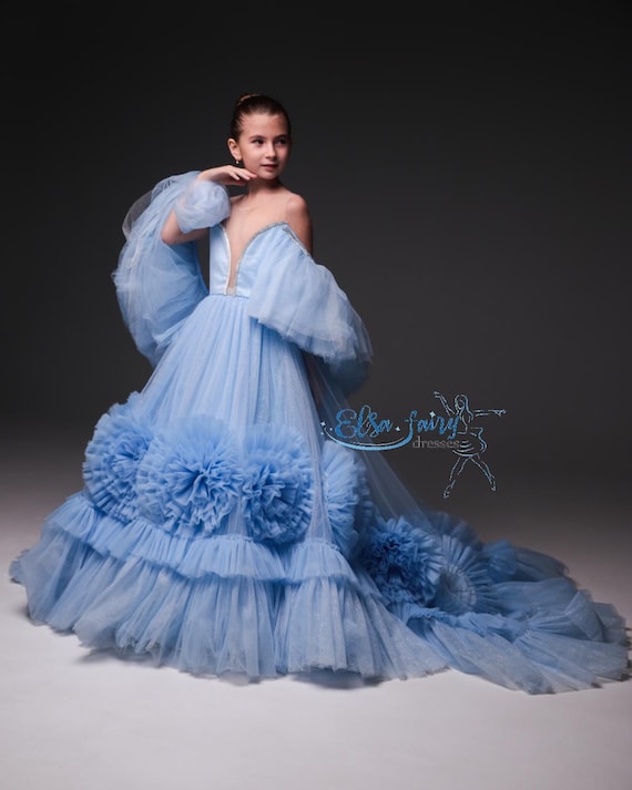 Baby Blue Pageant Ball Gown: Handmade Formal Dress with Detachable Bolero