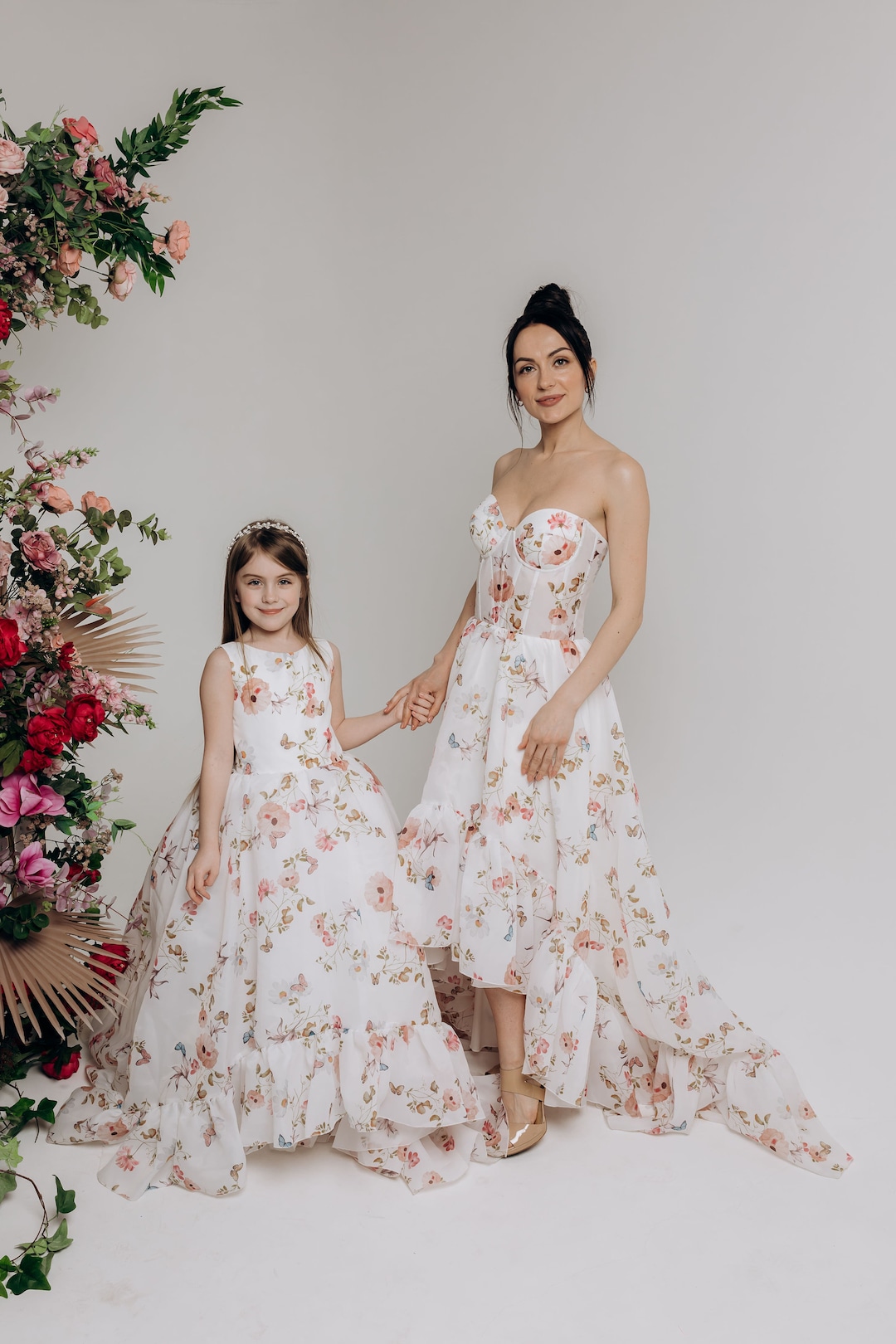 Mother Daughter Matching Floral Organza Dress, Mommy and Me Baby