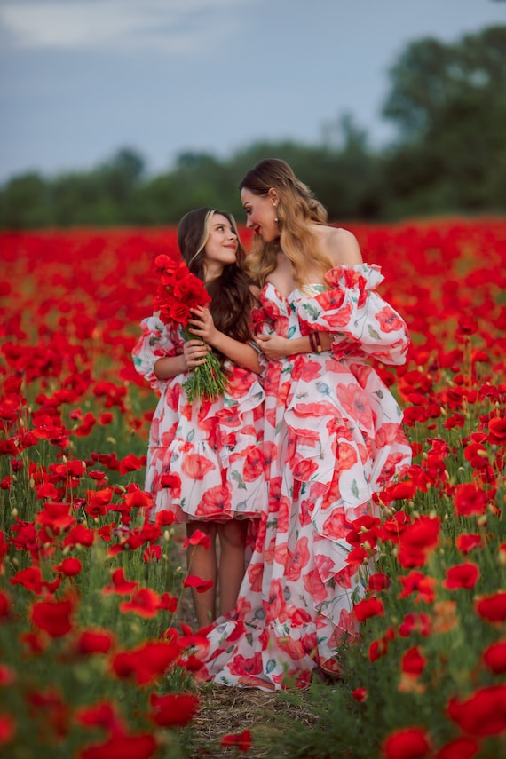 Matching Mother Daughter Floral Organza Dresses: Mommy and Me Wedding  Outfit - Etsy