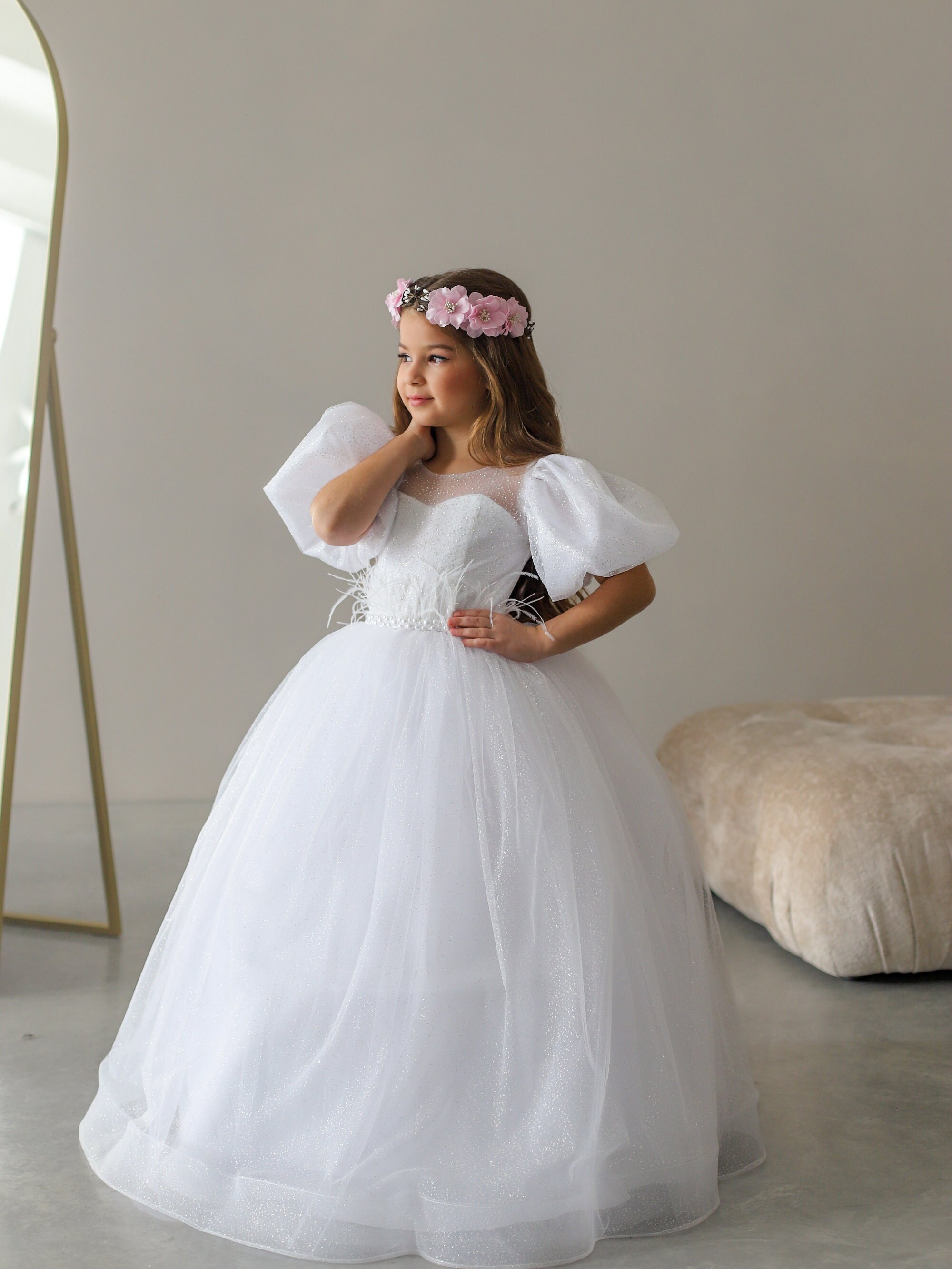Wedding Dresses Bloomingdales First Communion Dresses White Lace First  Communion Dress: Puffy Sleeve Tulle Gown