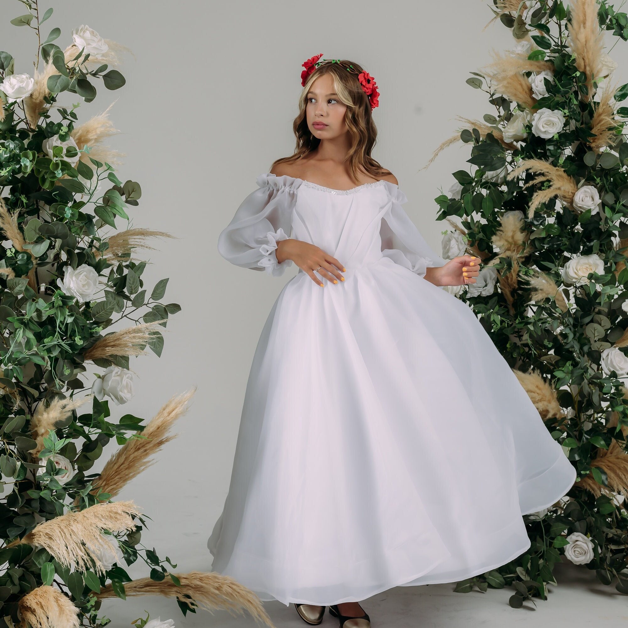 open lace back dress Flower Girl First Communion Ball Gown Celestial 3421 – Sparkly Gowns main image 1