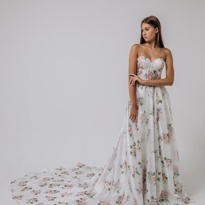 Floral Organza Maxi Dress: Off-Shoulder Puffy Sleeve Gown