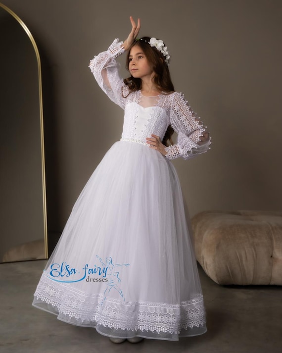elegant holy communion dresses Girls' Elegant A-Line Handmade First Communion Dress – Children's Territory  a Unit of VIC&SI LLC main image 0