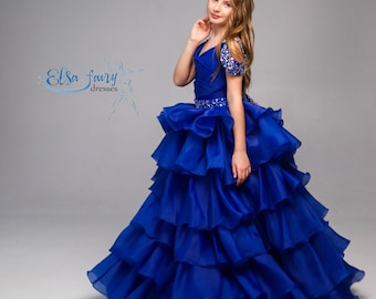 Gorgeous Lake Blue Princess Dress For Girls – Off Shoulder Tulle Pageant Gown With Beaded Straps - View #9