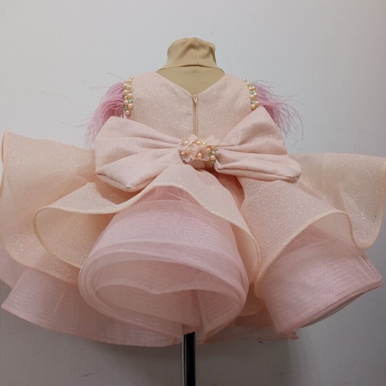 Peach First Birthday Dress, Baby Girl Party Dress Special Occasion, 1st Birthday Dress photo shooting, baby tutu, dress toddler, baby frock image 4