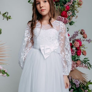 White lace First communion & Baptism dress, flower girl dress, wedding guest dress, Bridesmaids dress, holy communion gown, mini bride dress image 3