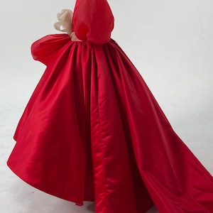 Christmas Red Girl Dress, Christmas Photoshoot Toddler Gown, Lace Girl Dress puffy sleeves, Christmas dress, special occasion satin dress image 4